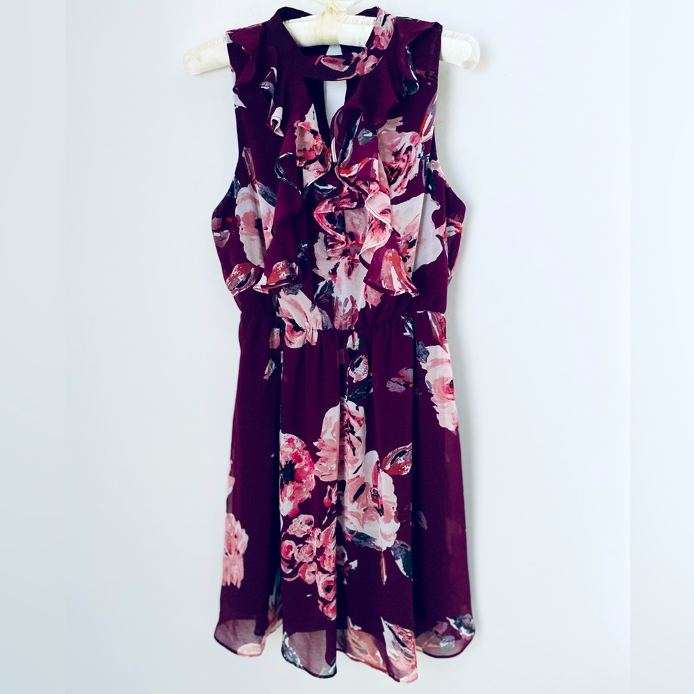 Blue Rain burgundy floral dress